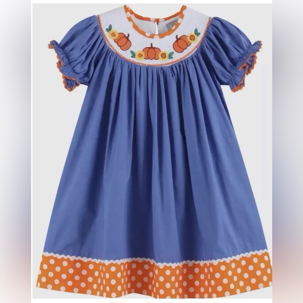 New! Lil Cactus PUMPKIN SUNFLOWER BISHOP SMOCK DRESS baby toddler girl fall - Picture 4 of 9